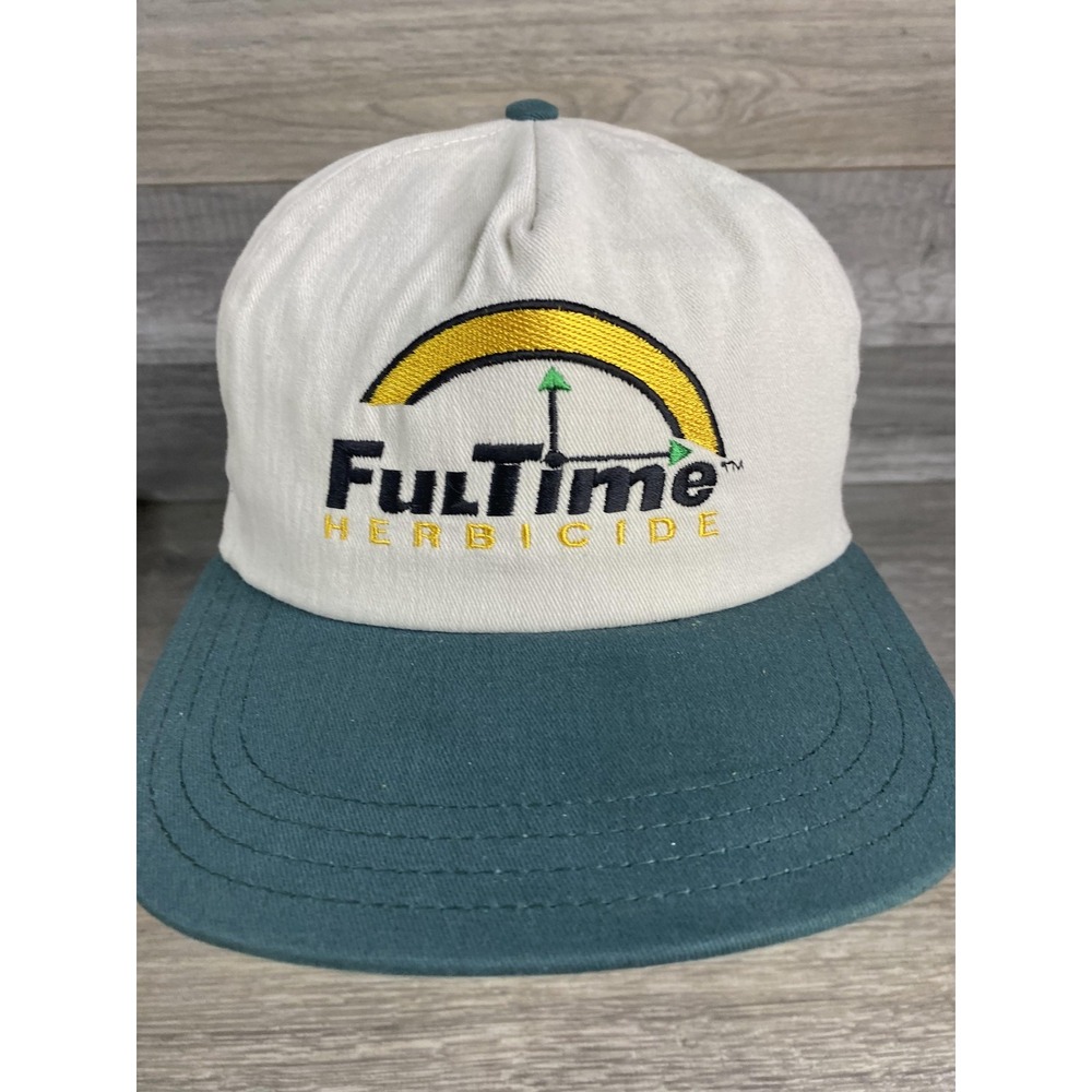 Vintage FulTime Herbicide Hat Cap Snap Back One Size White‎ Green Mens Promo 90s